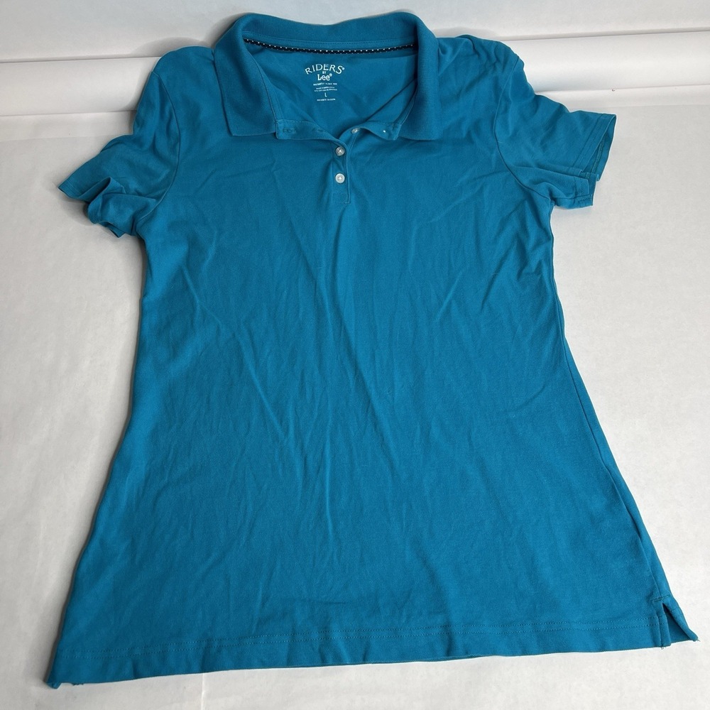 Women's‎ Lee Riders Instantly Slims You Teal Blue Green Polo Shirt L Golf Work